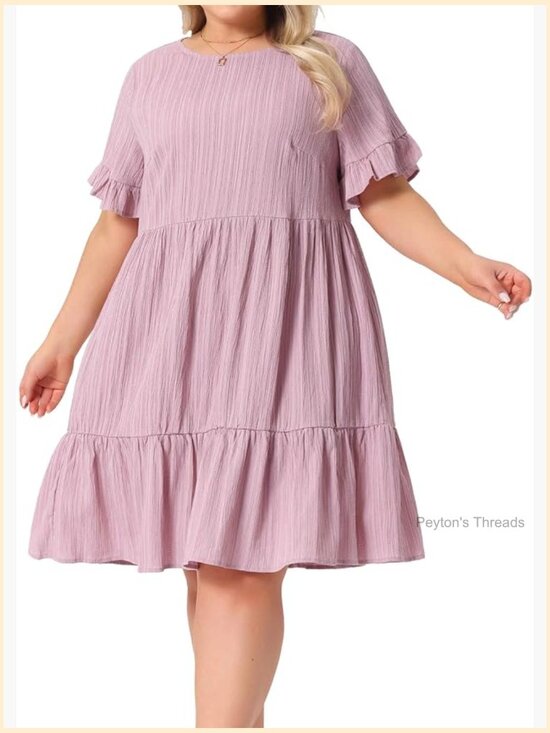 Dresses & Skirts - Plus Size A-Line Tiered Midi Dress with Ruffle Short Sleeves